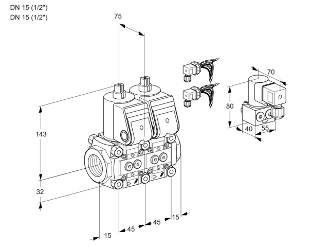 Kromschroder VCS 1E15R/15R05NNWR6/PPPP/PPBY — двойной электромагнитный газовый клапан — 88100345