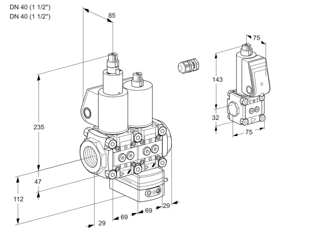 Kromschroder VCD 2E40R/40R05LD-100WL/BSPP/PPPP — двойной электромагнитный газовый клапан — 88105945