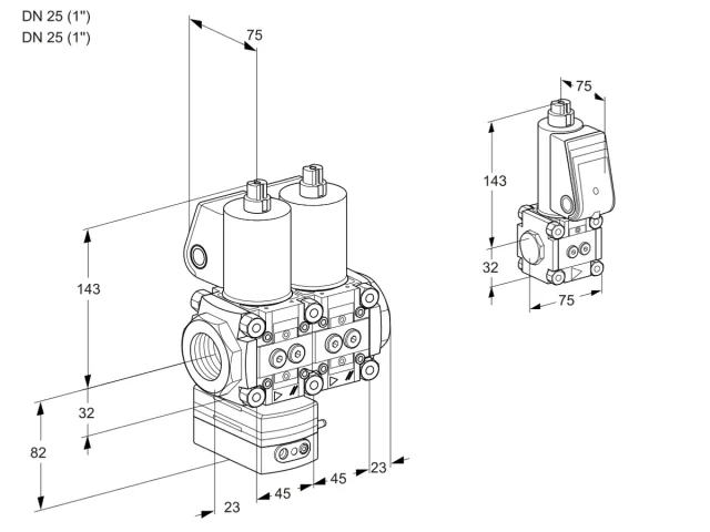 Kromschroder VCD 1E25R/25R05D-100NWL/PPZS/PPPP — двойной электромагнитный газовый клапан — 88100905