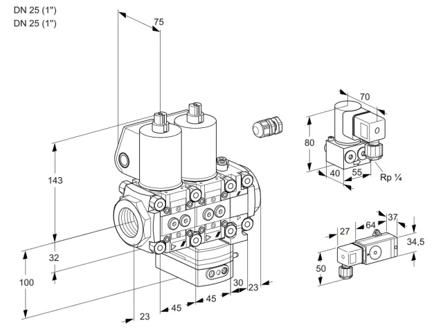 Kromschroder VCH 1E25R/25R05NHEVWL/PPZY/-3PP — двойной электромагнитный газовый клапан — 88107245