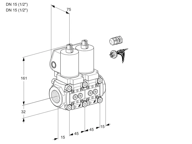 Kromschroder VCS 1E15R/15R05NNQSL7/PPPP/PPPP — двойной электромагнитный газовый клапан — 88100216