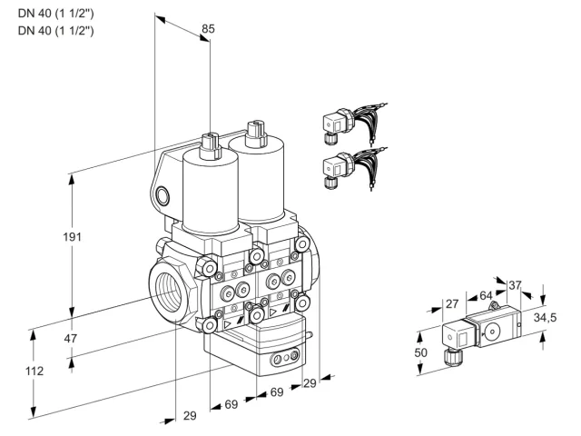 Kromschroder VCD 2E40R/40R05ND-25WGL8/PPPP/1--2 — двойной электромагнитный газовый клапан — 88107237