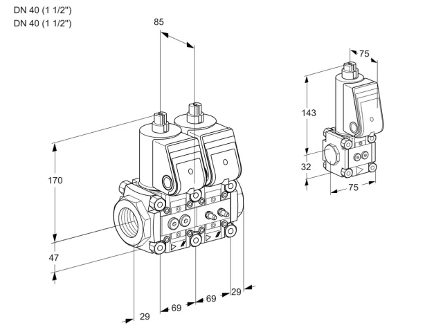 Kromschroder VCS 2E40R/40R05NNWR/PPMM/PPBS — двойной электромагнитный газовый клапан — 88105410