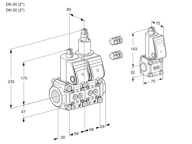 Kromschroder VCS 2E50R/50R05NLWR3/PPPP/PPZS — двойной электромагнитный газовый клапан — 88107400
