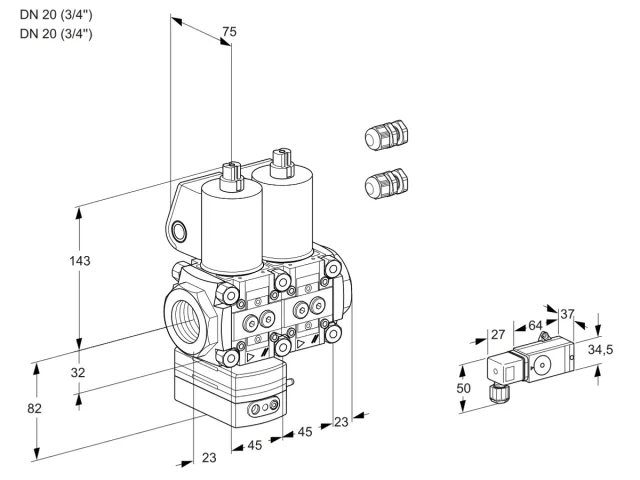 Kromschroder VCD 1E20R/20R05D-25NQL3/PPPP/2-PP — двойной электромагнитный газовый клапан — 88101466