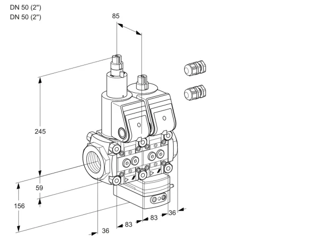 Kromschroder VCH 3E50R/50R05LHEWR3/PPPP/PPPP — двойной электромагнитный газовый клапан — 88104000