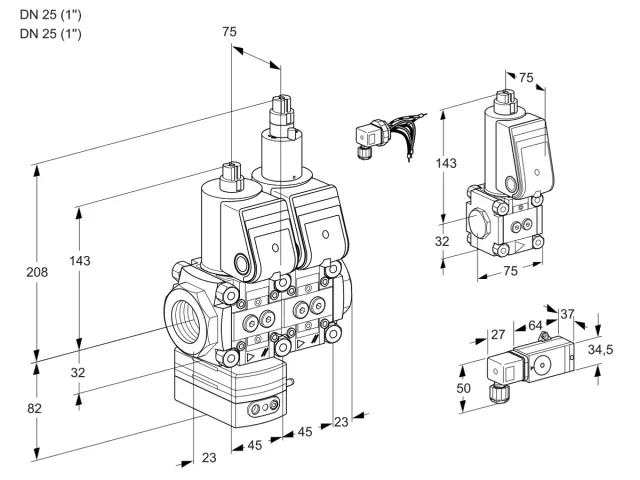 Kromschroder VCD 1E25R/25R05D-50LWR/2-PP/PPBS — двойной электромагнитный газовый клапан — 88105882