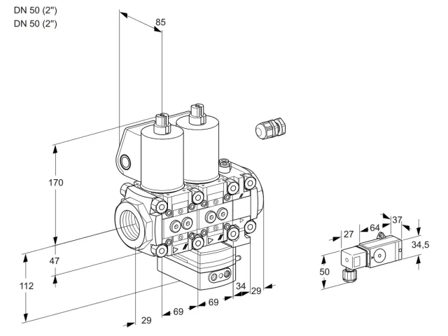 Kromschroder VCD 2E50R/50R05ND-25VWL/PPPP/1-MM — двойной электромагнитный газовый клапан — 88100741