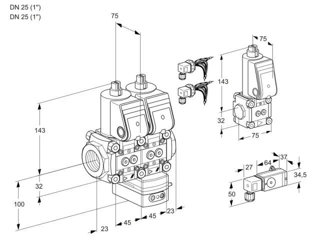 Kromschroder VCV 1E25R/25R05NVKWR6/1-PP/PPBS — двойной электромагнитный газовый клапан — 88101719