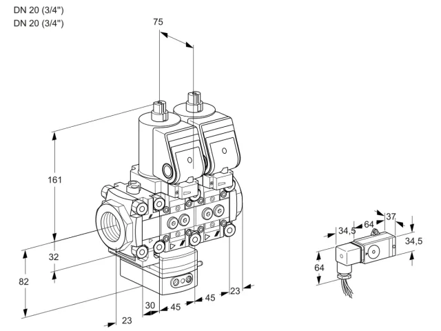 Kromschroder VCD 1T20N/20N05FD-50NQSR/3-PP/PPPP — двойной электромагнитный газовый клапан — 88100577