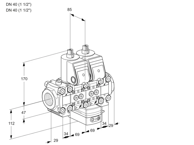 Kromschroder VCG 2T40N/40N05FNGNVQR/PPPP/PPPP — двойной электромагнитный газовый клапан — 88104607