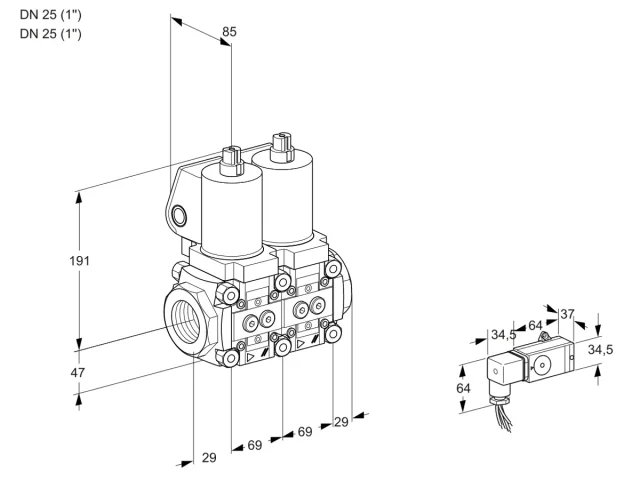 Kromschroder VCS 2T25N/25N05NNQSL/3-MM/MMMM — двойной электромагнитный газовый клапан — 88100812