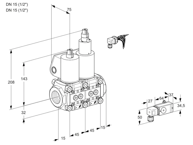 Kromschroder VCS 1E15R/15R05NLWL/PPPP/3--4 — двойной электромагнитный газовый клапан — 88104067