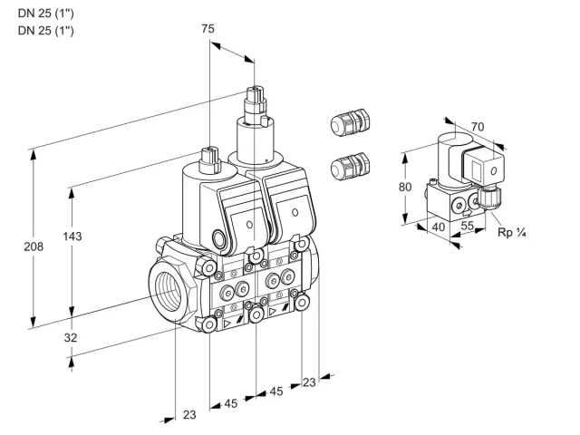 Kromschroder VCS 1E25R/25R05NLWR3/PPPP/PPZY — двойной электромагнитный газовый клапан — 88105094