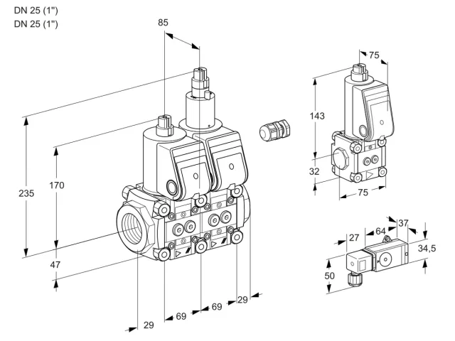 Kromschroder VCS 2E25R/25R05NLWR/2-PP/PPBS — двойной электромагнитный газовый клапан — 88106884