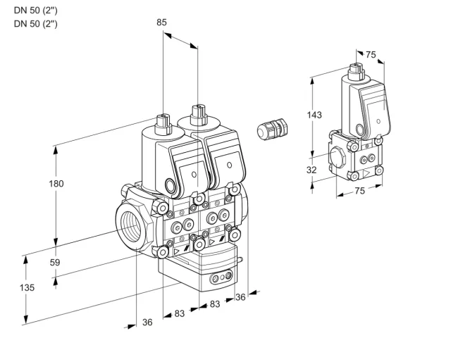 Kromschroder VCG 3E50R/50R05NGEWR/PPPP/MMBS — двойной электромагнитный газовый клапан — 88104472
