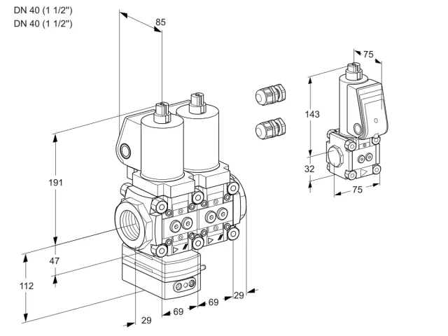 Kromschroder VCD 2E40R/40R05D-100NWSL3/PPBS/PPPP — двойной электромагнитный газовый клапан — 88100325