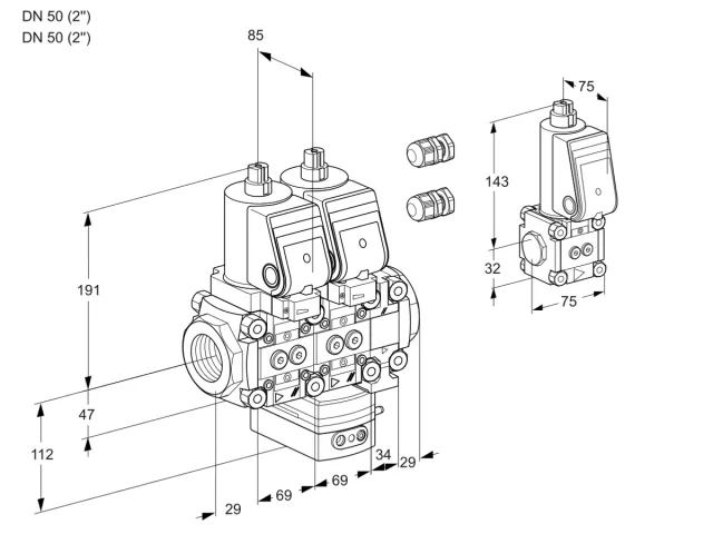 Kromschroder VCG 2E50R/50R05NGEVWSR3/PPPP/PPBS — двойной электромагнитный газовый клапан — 88100869