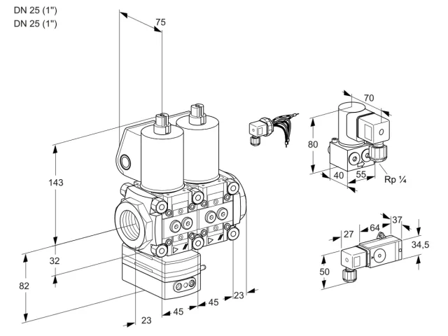 Kromschroder VCD 1E25R/25R05D-100NWL/PPZY/PPPP — двойной электромагнитный газовый клапан — 88103986