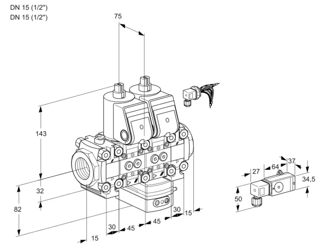 Kromschroder VCG 1E15R/15R05FNGEVWR/2-PP/3-PP — двойной электромагнитный газовый клапан — 88107690