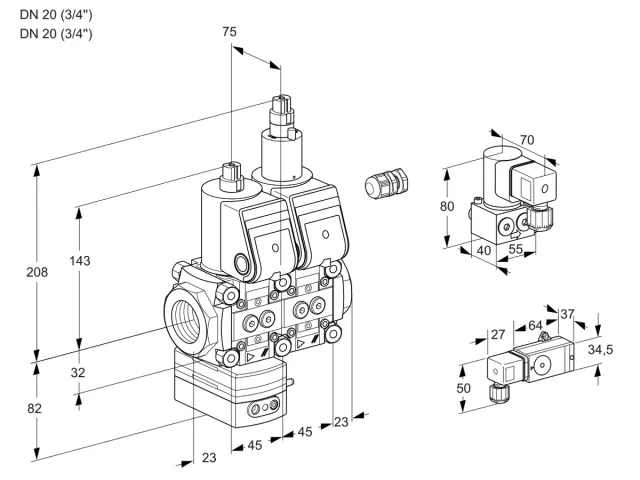 Kromschroder VCD 1E20R/20R05D-50LWR/PPPP/PPBY — двойной электромагнитный газовый клапан — 88102956