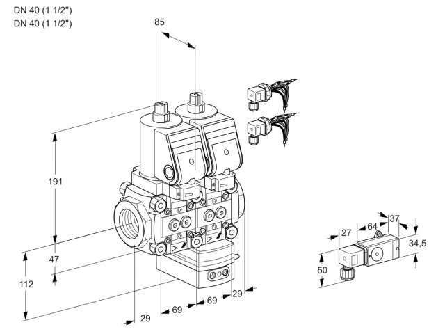 Kromschroder VCD 2E40R/40R05ND-25WGR8/1--2/PPPP — двойной электромагнитный газовый клапан — 88107158