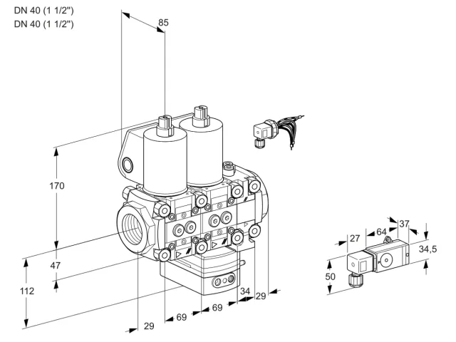 Kromschroder VCG 2E40R/40R05NGNVWL/3-PP/PP3- — двойной электромагнитный газовый клапан — 88107009