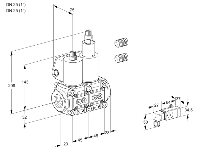 Kromschroder VCS 1E25R/25R05NLQL3/PPPP/PP-2 — двойной электромагнитный газовый клапан — 88100898