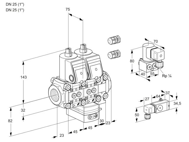Kromschroder VCG 1E25R/25R05NGEVWR3/2-PP/4-ZY — двойной электромагнитный газовый клапан — 88107838