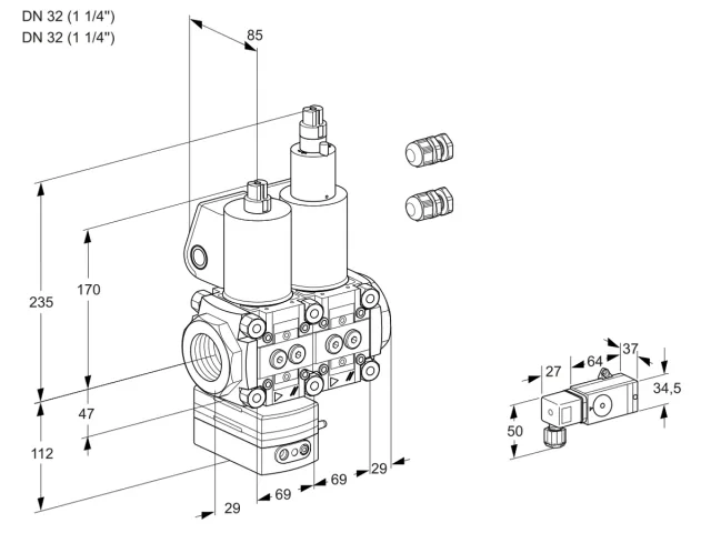 Kromschroder VCD 2E32R/32R05D-25LWL3/PPPP/1-PP — двойной электромагнитный газовый клапан — 88104977