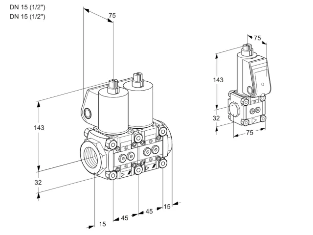 Kromschroder VCS 1T15N/15N05NNQL/PPBS/PPPP — двойной электромагнитный газовый клапан — 88105610