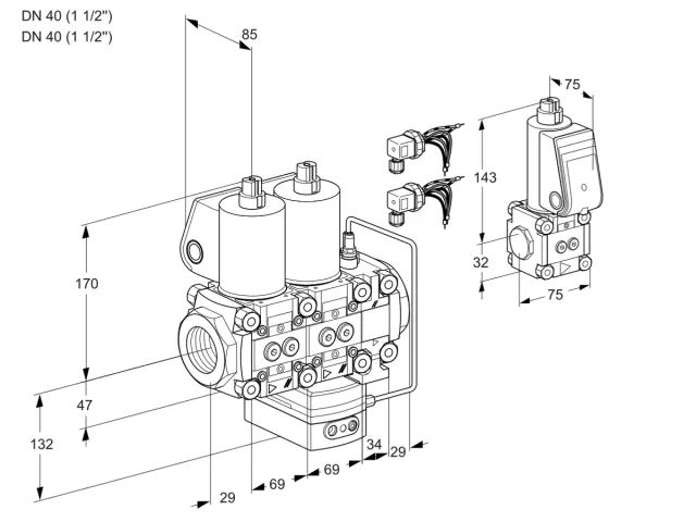 Kromschroder VCH 2E40R/40R05NHEVWL6/PPBS/PPPP — двойной электромагнитный газовый клапан — 88102960