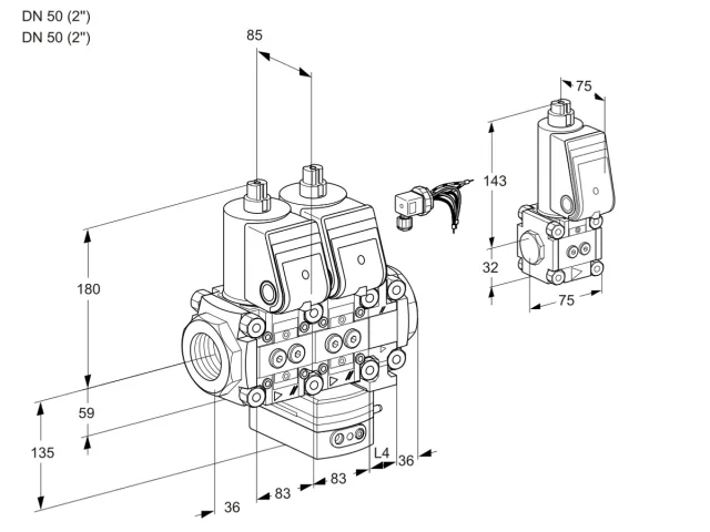 Kromschroder VCG 3E50R/50R05NGEVWR/PPPP/PPBS — двойной электромагнитный газовый клапан — 88107014