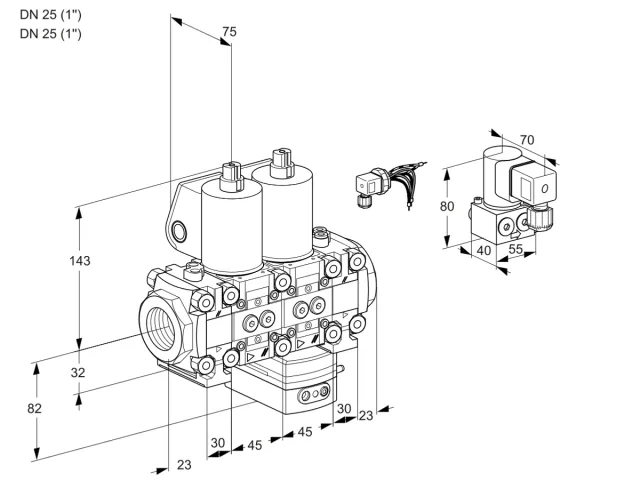 Kromschroder VCG 1E25R/25R05FNGEVWL/PPBY/PPMM — двойной электромагнитный газовый клапан — 88106139
