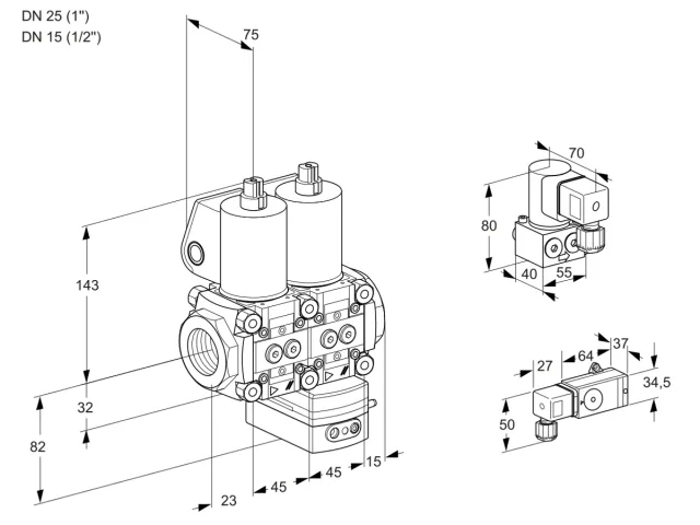 Kromschroder VCG 1E25R/15R05NGEWL/MMBY/2-PP — двойной электромагнитный газовый клапан — 88102814