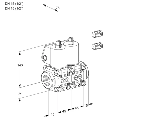 Kromschroder VCS 1E15R/15R05NNWL3/PPPP/PPPP — двойной электромагнитный газовый клапан — 88102767