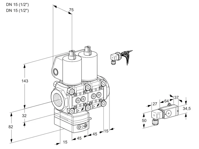 Kromschroder VCD 1E15R/15R05D-100NQL/2-PP/PPPP — двойной электромагнитный газовый клапан — 88107227