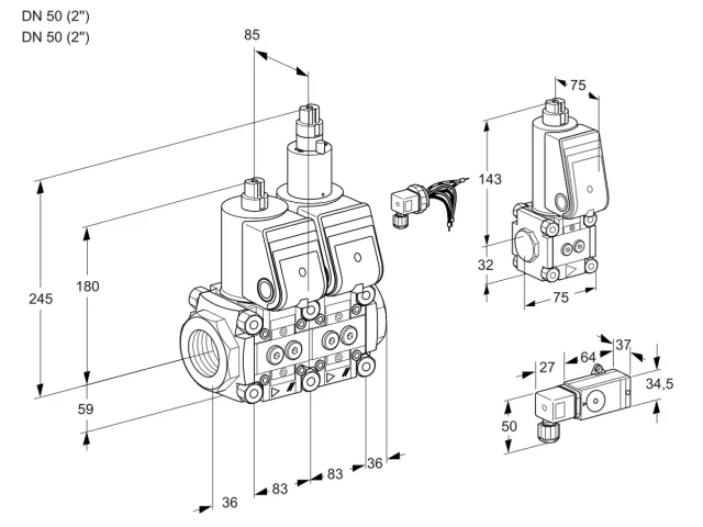 Kromschroder VCS 3E50R/50R05NLWR/-3PP/PPBS — двойной электромагнитный газовый клапан — 88107339