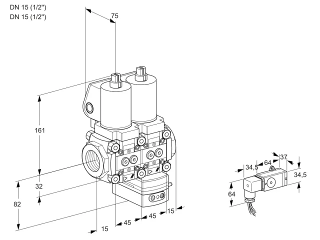 Kromschroder VCG 1T15N/15N05NGKQSL/MMPP/2--2 — двойной электромагнитный газовый клапан — 88103078