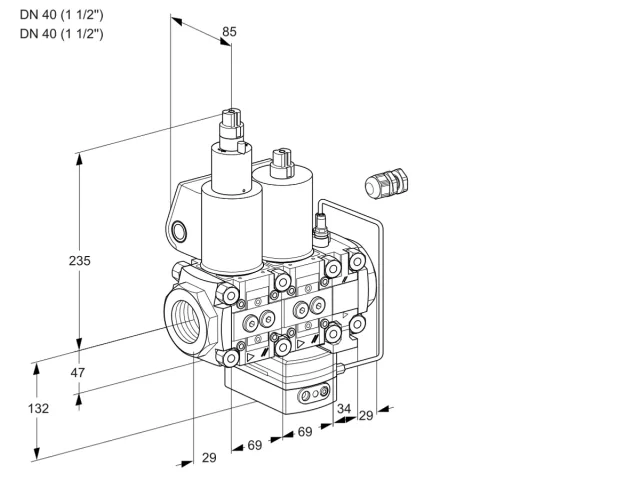 Kromschroder VCH 2E40R/40R05LHEVWL/PPPP/PPPP — двойной электромагнитный газовый клапан — 88107071