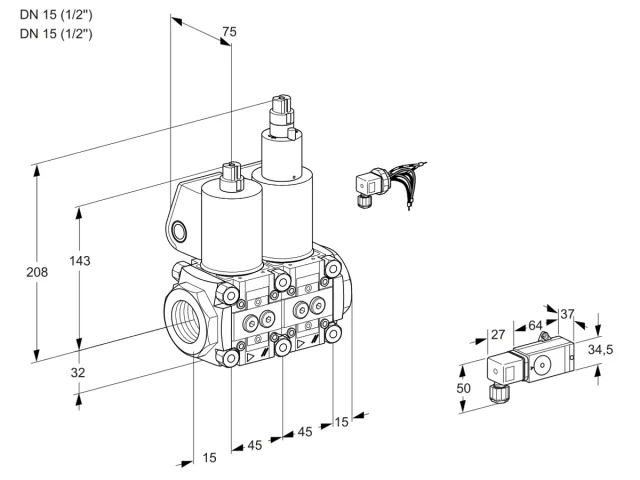 Kromschroder VCS 1E15R/15R05NLWL/4-PP/2-PP — двойной электромагнитный газовый клапан — 88100095