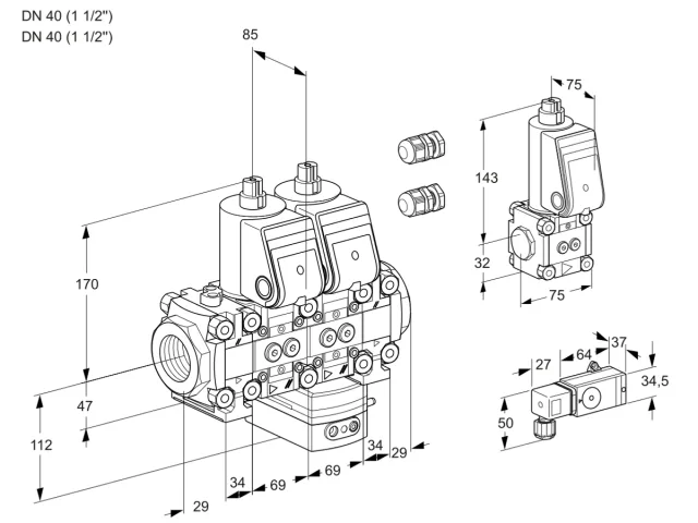 Kromschroder VCG 2E40R/40R05FNGEVWR3/2--3/PPZS — двойной электромагнитный газовый клапан — 88100705