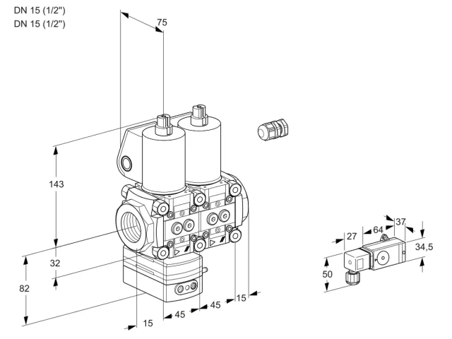 Kromschroder VCG 1E15R/15R05GNNWL/PPPP/2-PP — двойной электромагнитный газовый клапан — 88106604