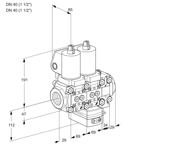 Kromschroder VCG 2T40N/40N05NGAVQGL/PPPP/PPPP — двойной электромагнитный газовый клапан — 88104978