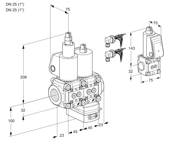 Kromschroder VCH 1E25R/25R05LHEWL6/PPBS/PPPP — двойной электромагнитный газовый клапан — 88106322