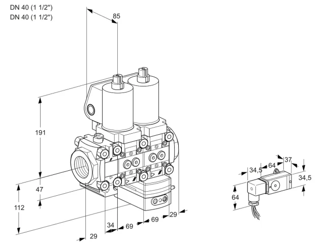 Kromschroder VCD 2T40N/40N05FND-50QGL/PPPP/2-PP — двойной электромагнитный газовый клапан — 88107078