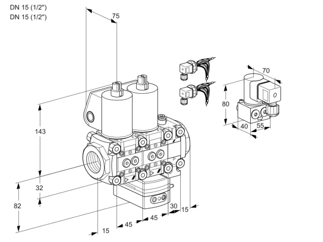 Kromschroder VCG 1E15R/15R05NGEVWL6/PPBY/PPPP — двойной электромагнитный газовый клапан — 88106890