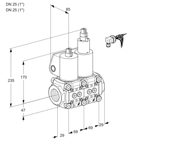 Kromschroder VCS 2E25R/25R05NLWL/PPPP/PPPP — двойной электромагнитный газовый клапан — 88101148