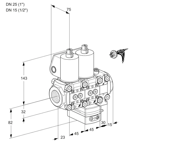 Kromschroder VCD 1E25R/15R05ND-100VWL/PPPP/MMMM — двойной электромагнитный газовый клапан — 88105247