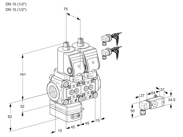 Kromschroder VCD 1E15R/15R05D-100NWSR8/PP2-/PPPP — двойной электромагнитный газовый клапан — 88106448